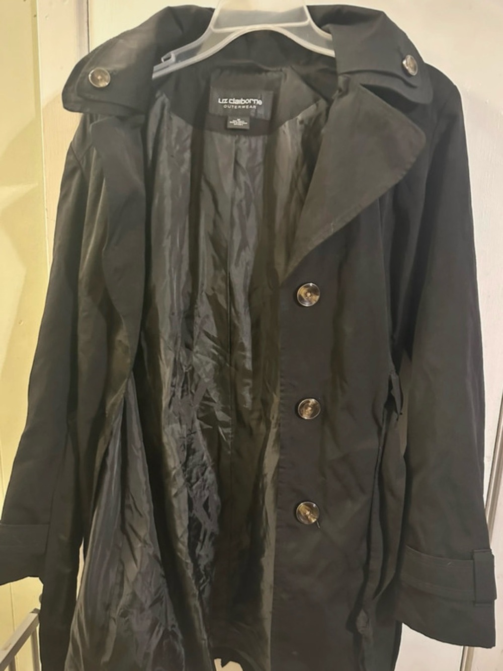 Liz Claiborne Black Classic Trench Coat with Button Front
